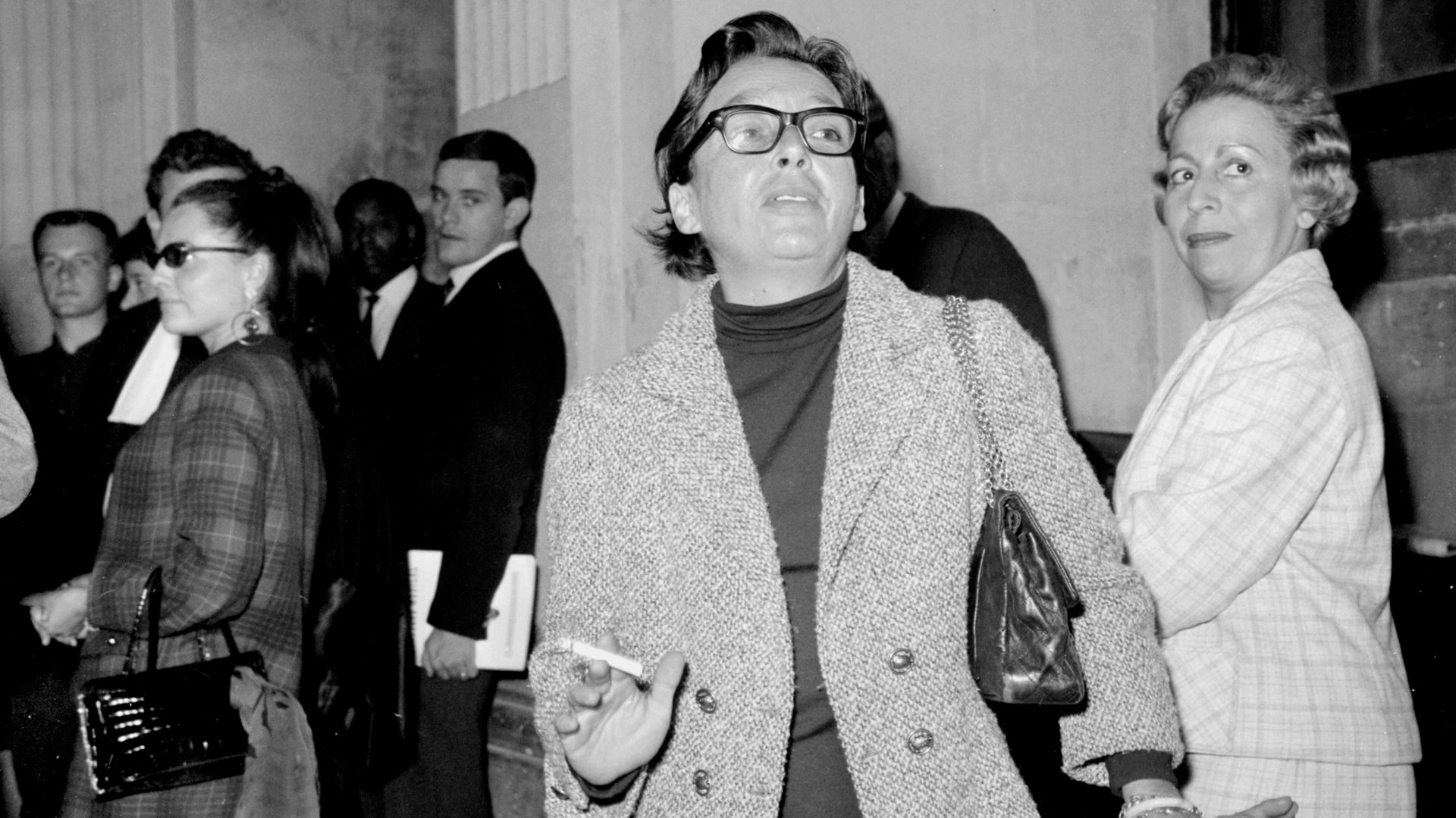 EXPERT WITNESS: Marguerite Duras outside a court room in January 1966. She was a witness in a case linked to the disappearance of Mehdi Ben Barka, a Moroccan politicians who vanished the year before - Credit: AFP via Getty Images