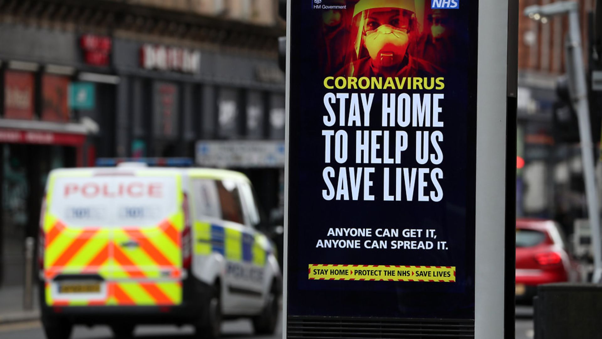 Police patrol the streets of Glasgow as the UK continues in lockdown to help curb the spread of the coronavirus. Photograph: Andrew Milligan/PA. - Credit: PA