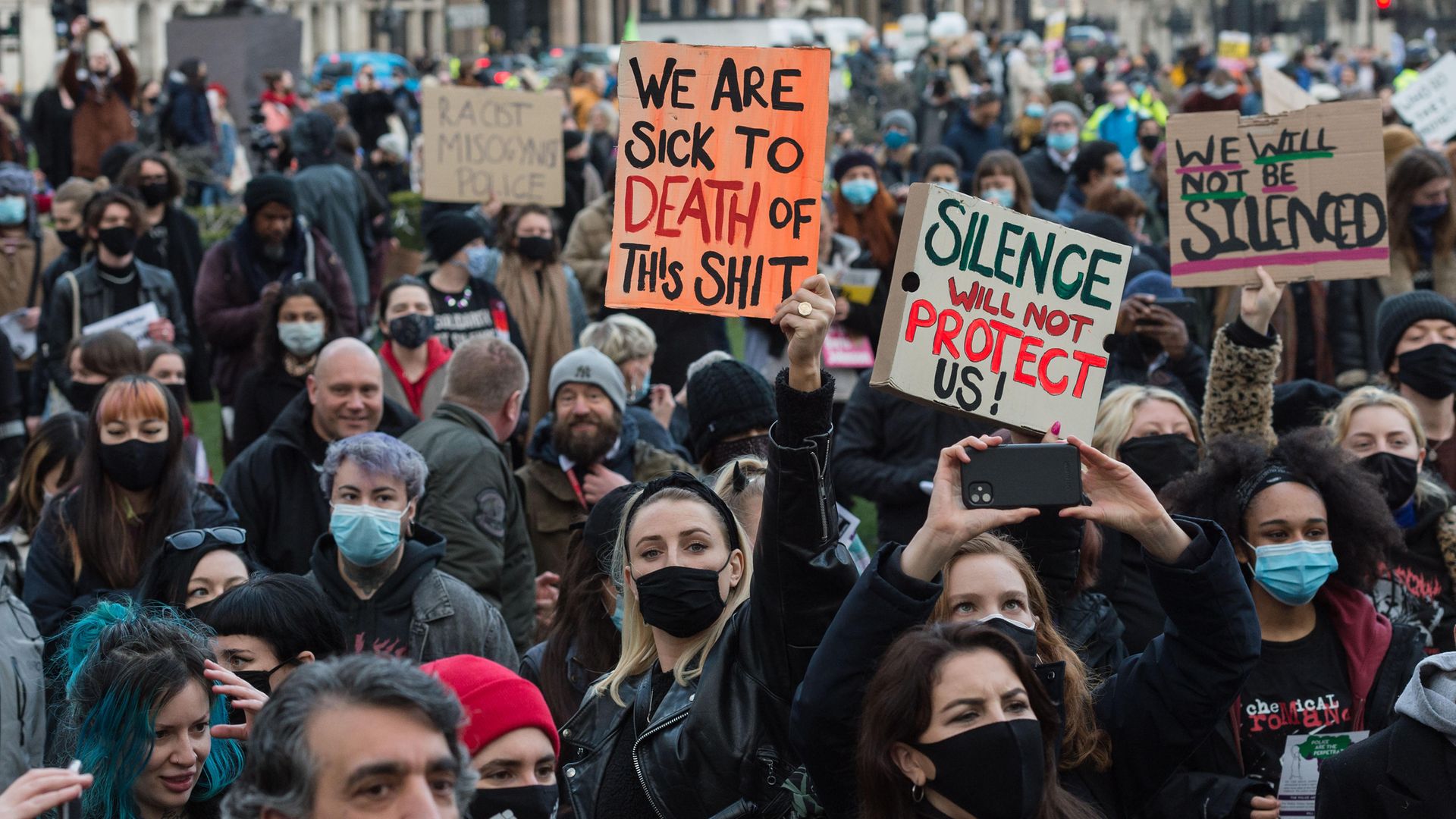 Protesters demonstrate in Parliament Square against governments proposed Police, Crime and Sentencing Bill - Credit: Barcroft Media via Getty Images