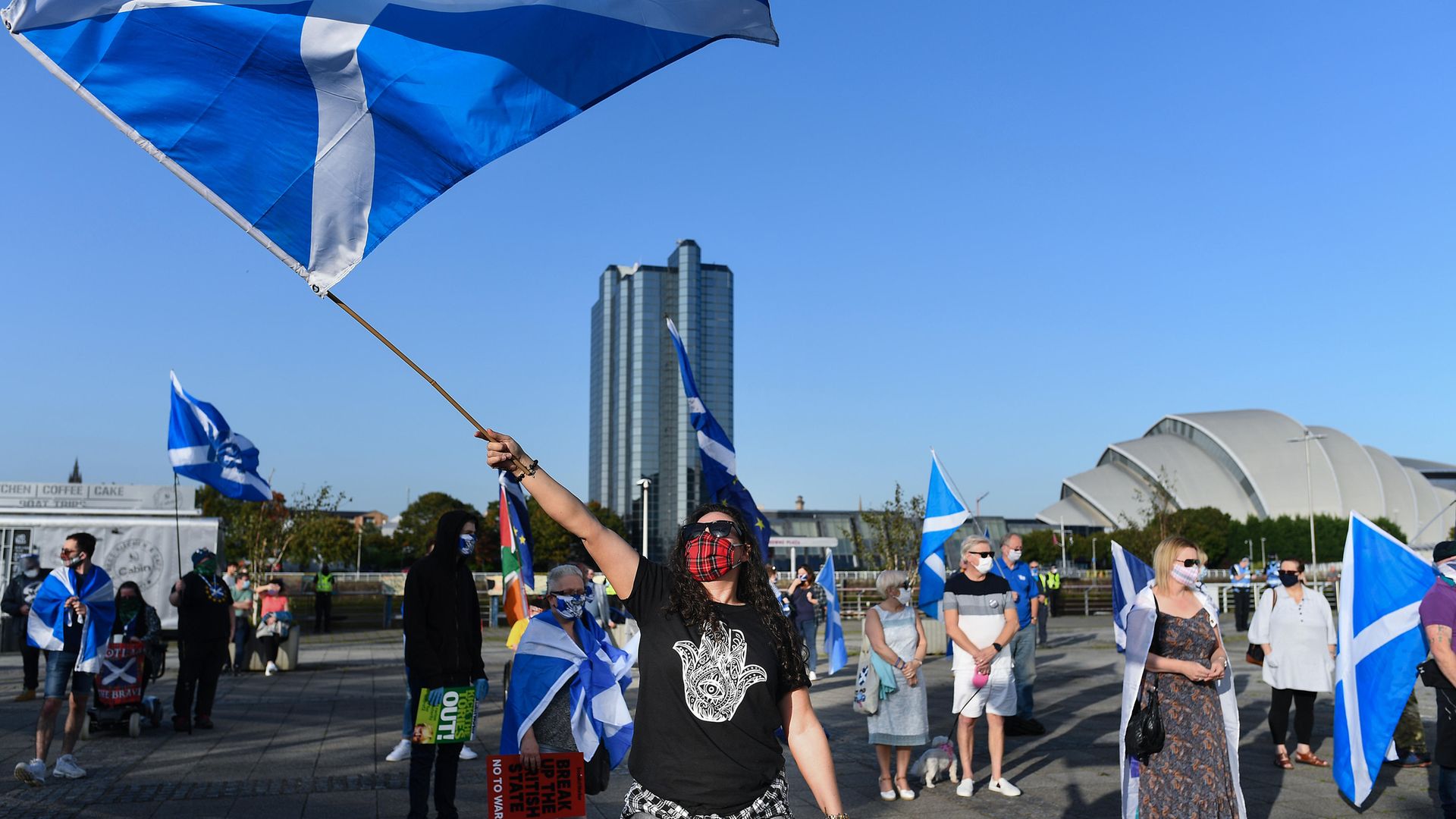 Campaigners for an independent Scotland hold a socially-distanced rally in September 2020 - Credit: Getty Images