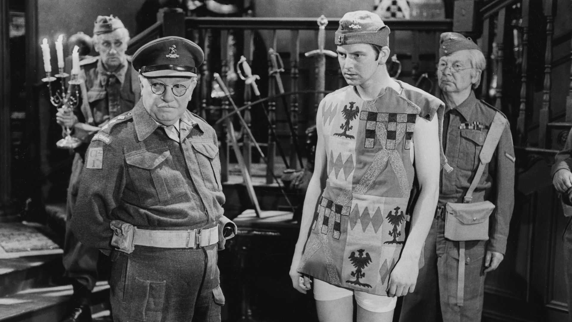 From left: John Laurie (behind), Arthur Lowe, Ian Lavender and Clive Dunn in a scene from the Dad's Army episode Things That Go Bump in the Night, from 1973 - Credit: Getty Images