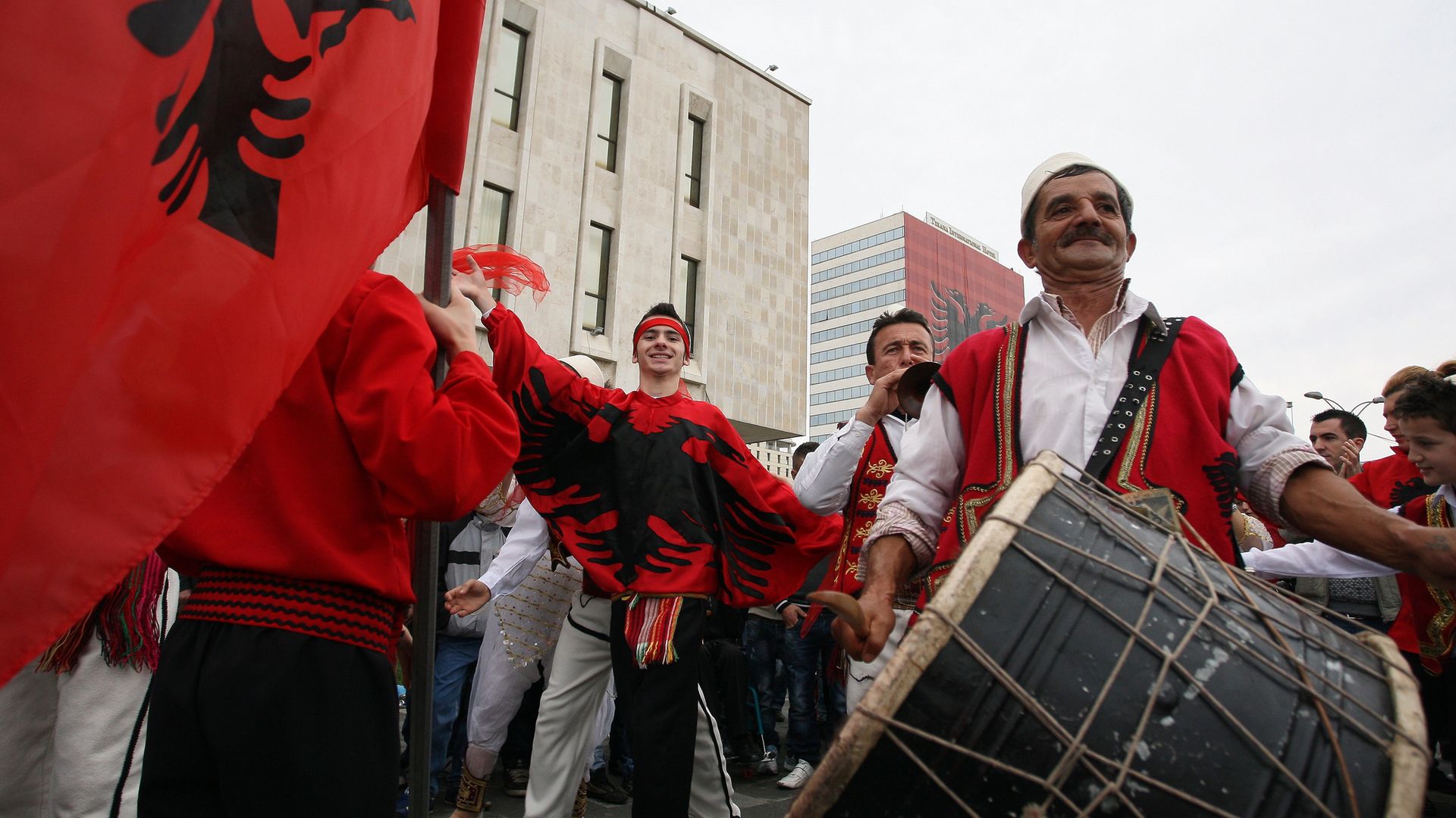 BANGING THE DRUM: Albanians in Tirana celebrate the 100th anniversary of independence from the Ottoman Empire in November, 2012 - Credit: AFP via Getty Images