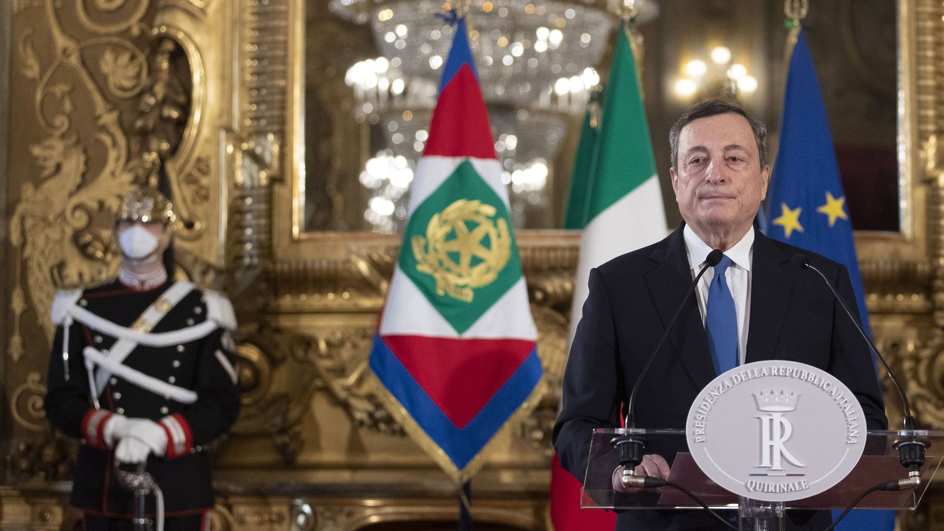 Mario Draghi at the Quirinal palace in Rome - Credit: POOL/AFP via Getty Images