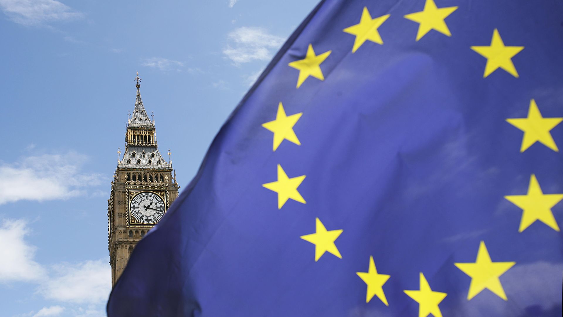 A European flag in front of Big Ben as part of Brexit protests - Credit: PA