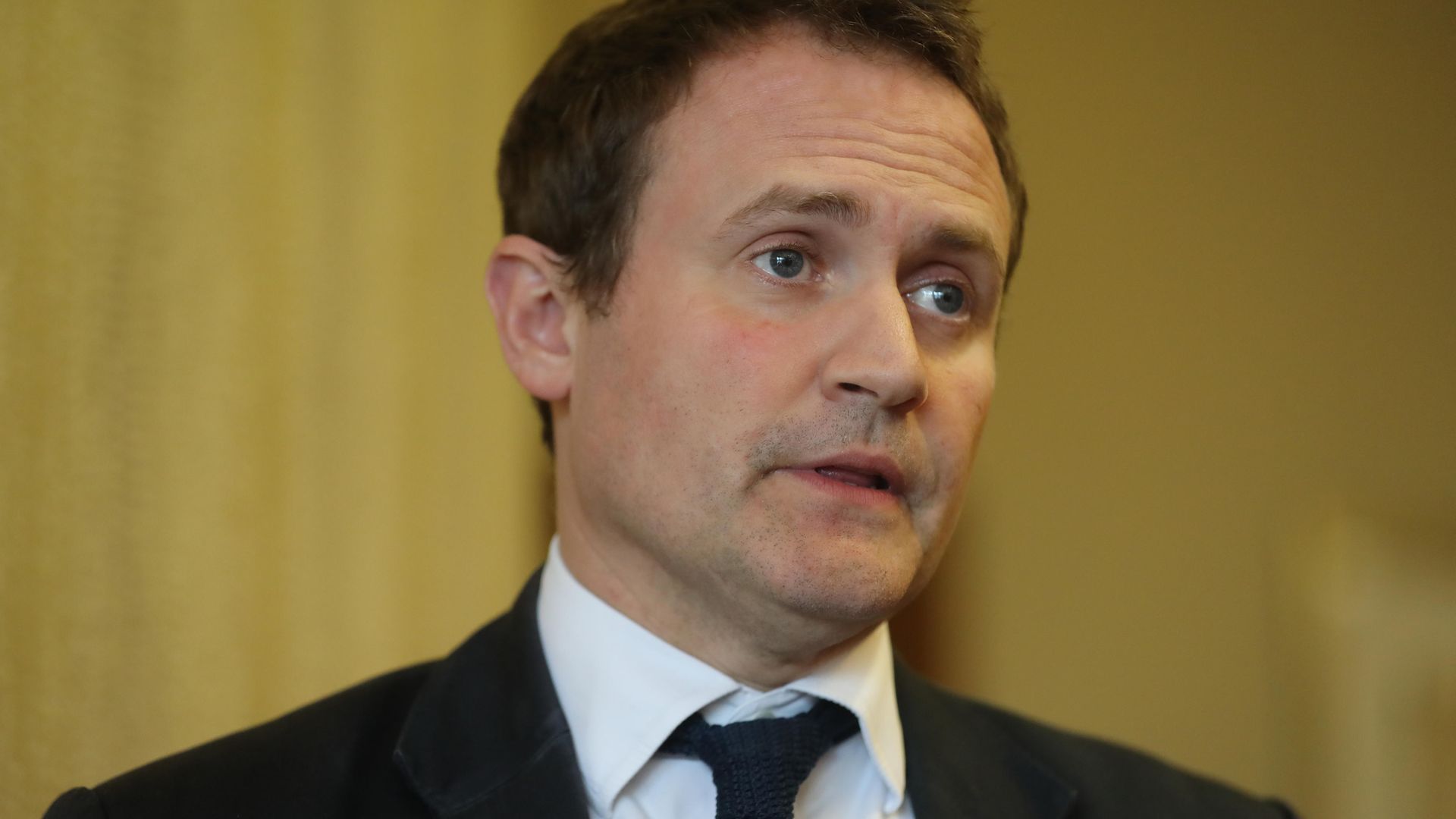 Committee chairman Tom Tugendhat speaking to the media at the Armagh city hotel - Credit: PA