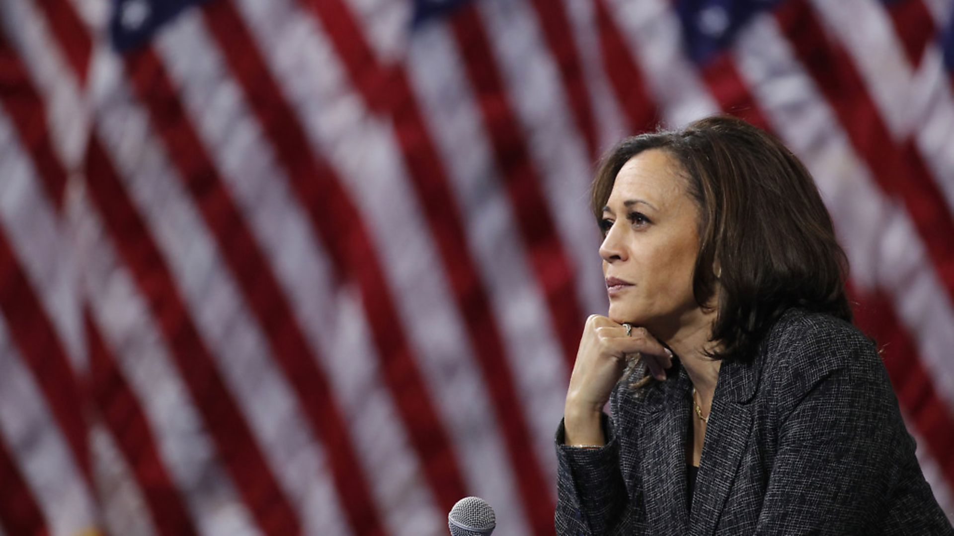 Kamala Harris listens during a gun safety forum in Las Vegas. (AP Photo/John Locher, File) - Credit: AP