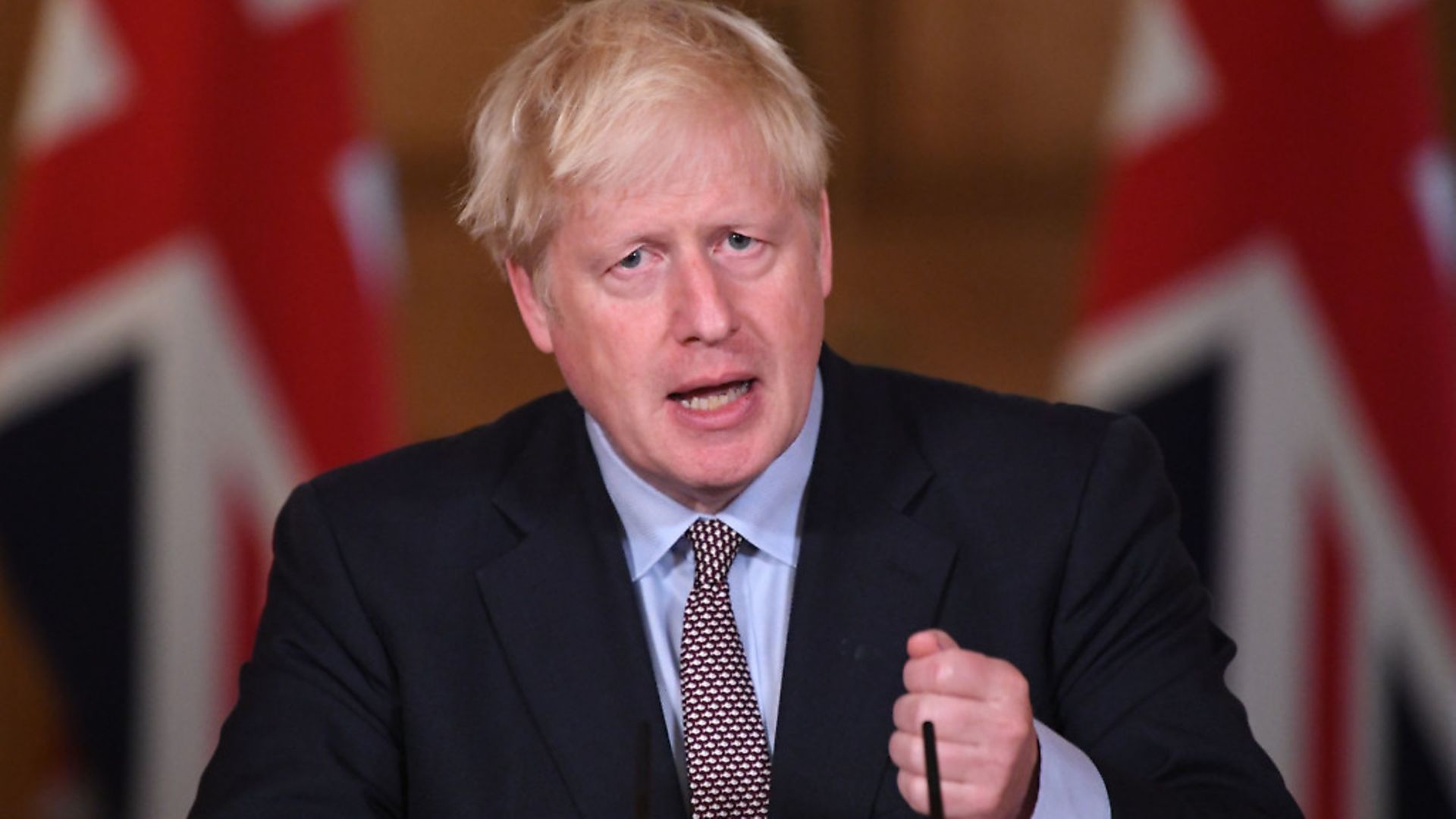 Boris Johnson during a virtual press conference, following the announcement that the legal limit on social gatherings is set to be reduced from 30 people to six. Picture: Stefan Rousseau/PA Wire - Credit: PA