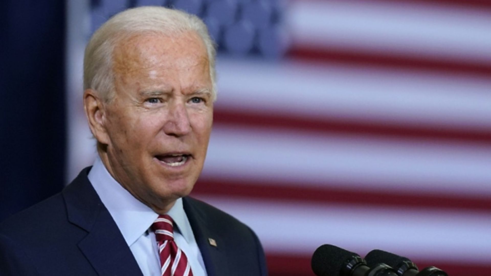 Democratic presidential candidate Joe Biden speaks before participating in a roundtable discussion with veterans. Photograph: AP Photo/Patrick Semansky.