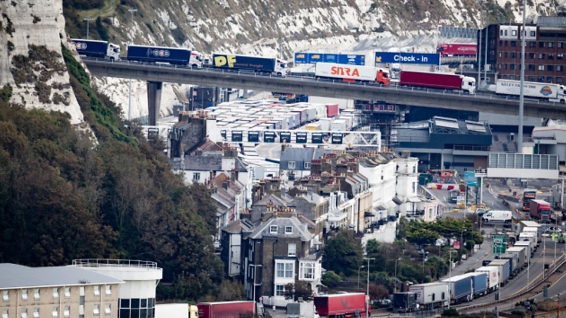 Operation Stack in Dover. Photograph: Aaron Chown PA Wire