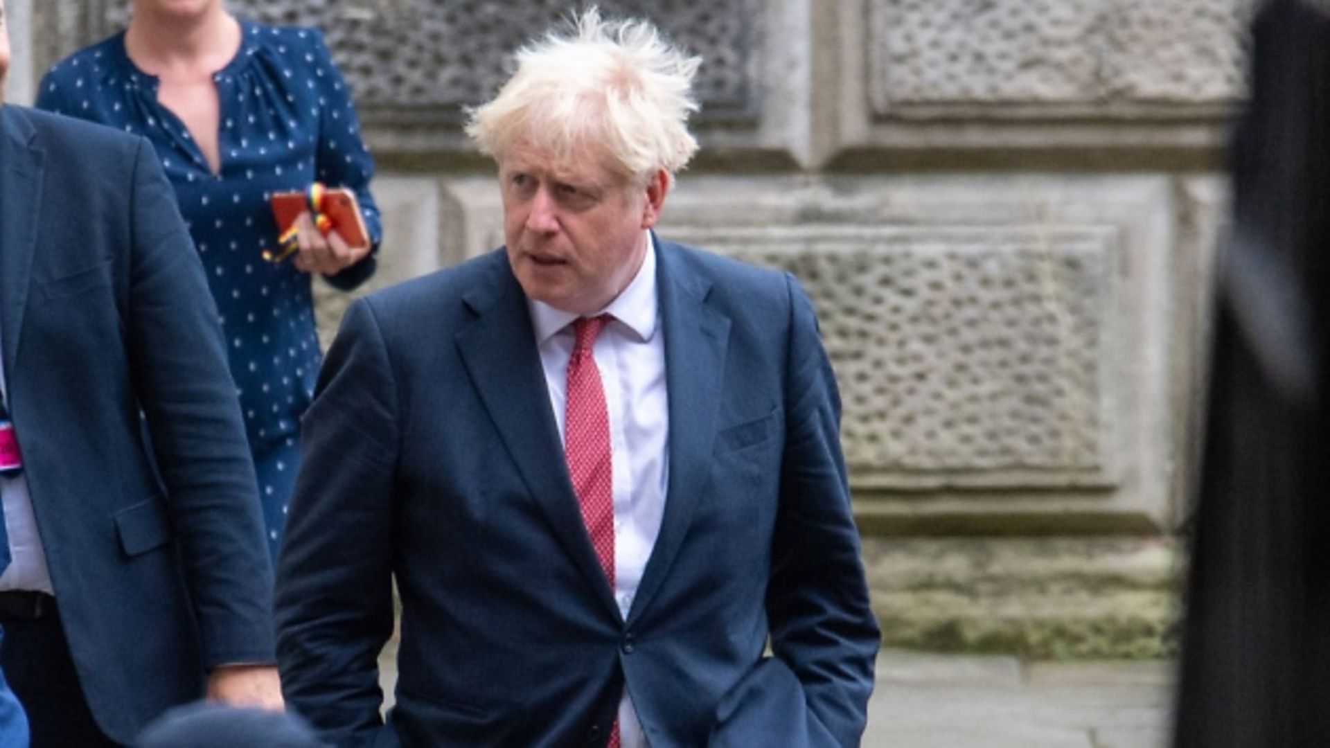 Prime minister Boris Johnson leaves the Foreign and Commonwealth Office in London. Photograph: Dominic Lipinski/PA Wire.