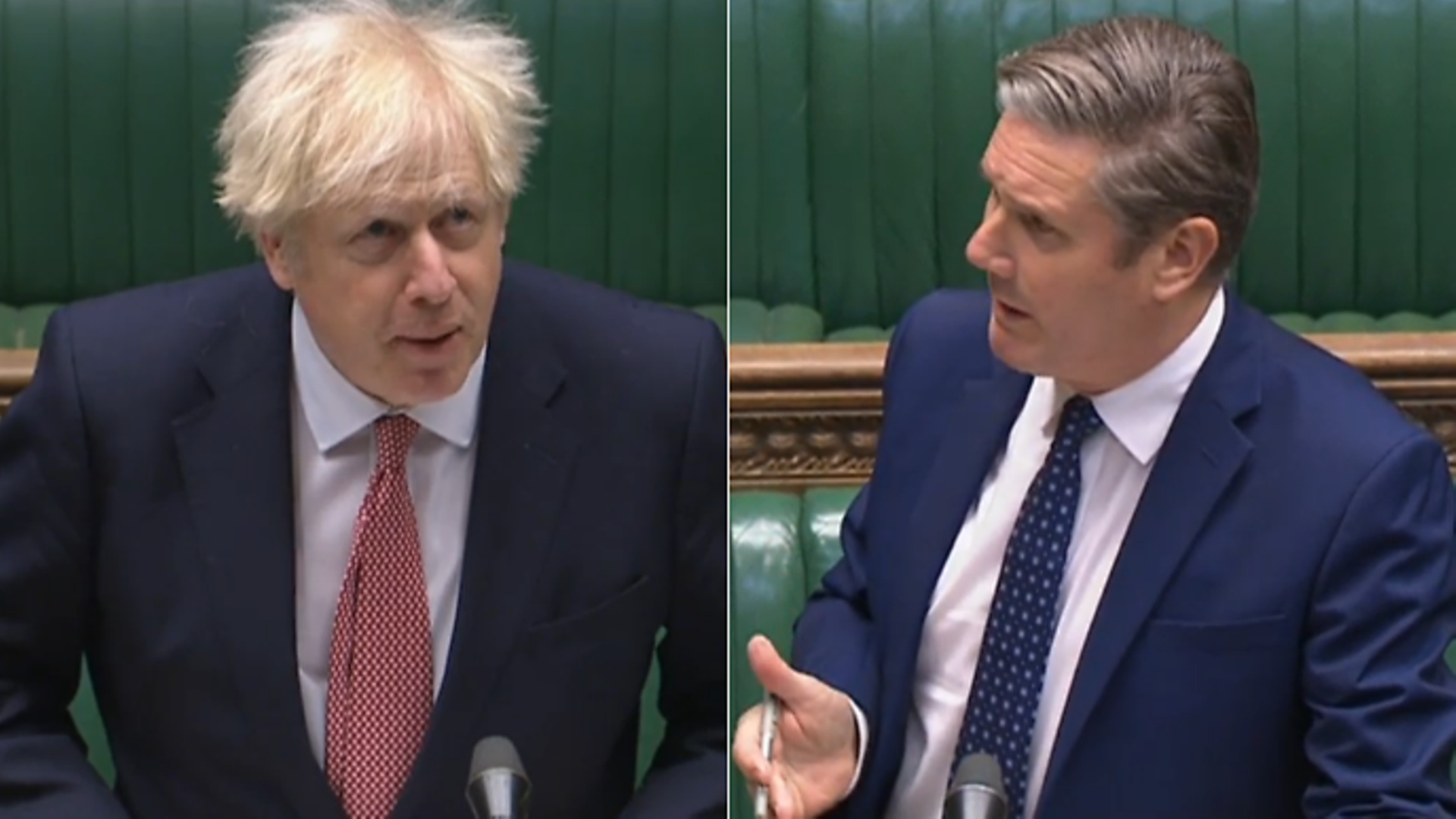 Boris Johnson (L) and Keir Starmer in the House of Commons during PMQs - Credit: Parliamentlive.tv