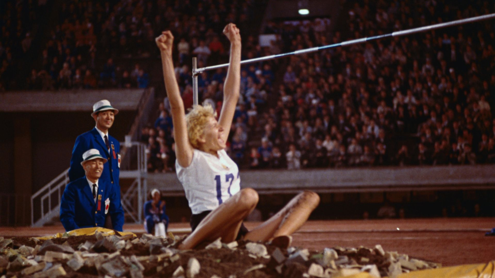 Iolanda Balas after jumping 1.90m to set a a new Olympic record at the 1964 Summer Olympics in Tokyo - Credit: Bettmann Archive