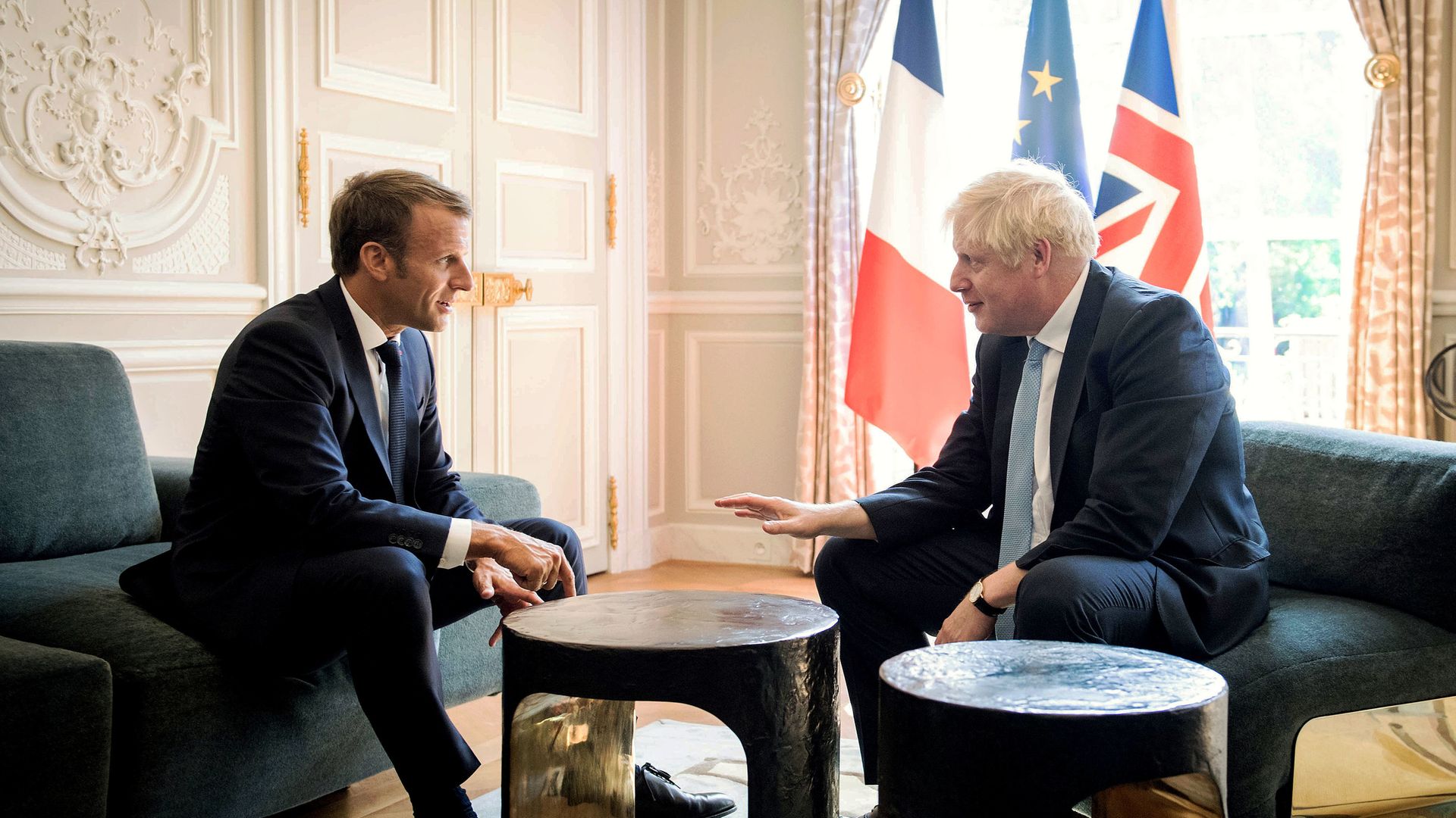 Prime minister Boris Johnson meeting French President Emmanuel Macron at the Elysee Palace in Paris ahead of talks to try to break the Brexit deadlock last year - Credit: PA