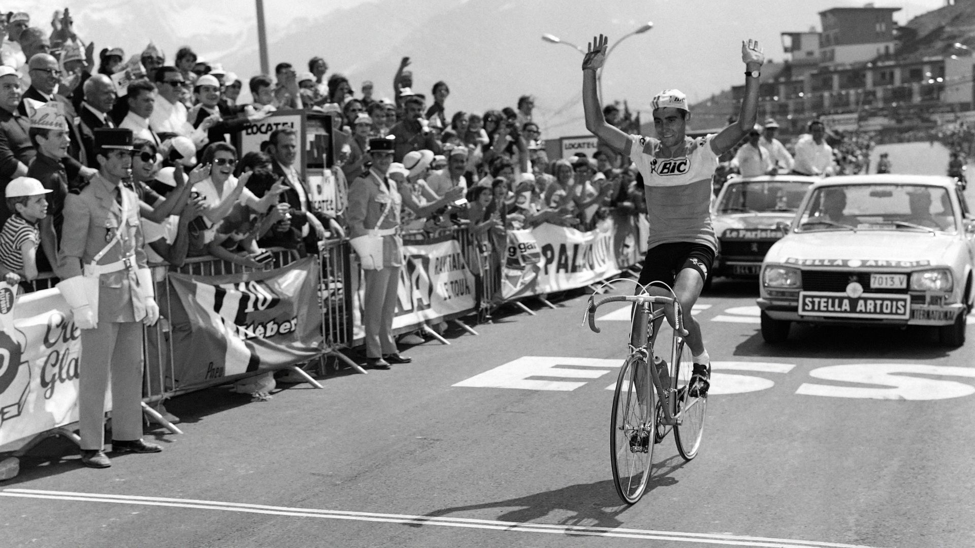 Spain's Luis Ocana crosses the finish line during the 11th stage of the Tour de France cycling race between Grenoble and Orcieres-Merlette in 1971 - Credit: AFP via Getty Images