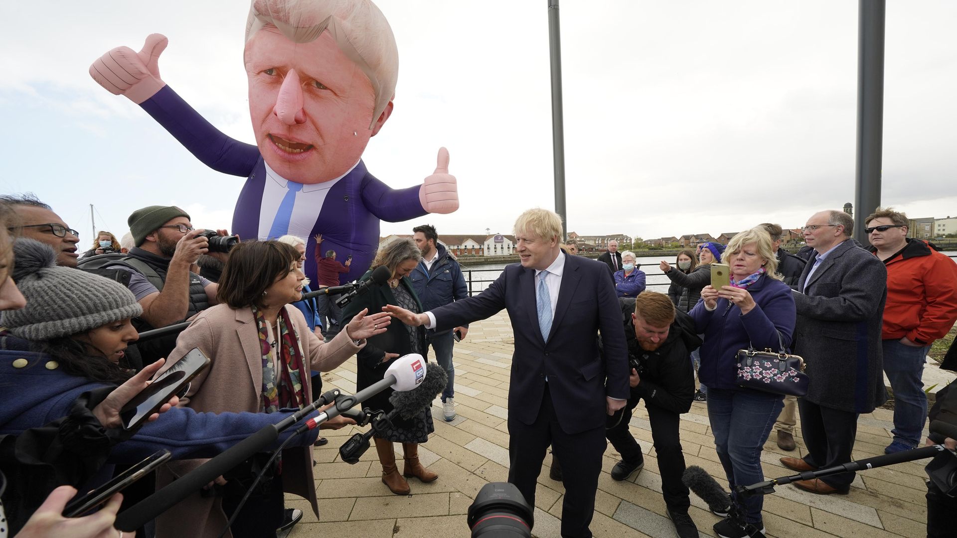 Prime Minister Boris Johnson at Jacksons Wharf in Hartlepool, County Durham, following MP Jill Mortimer's victory in the Hartlepool parliamentary by-election - Credit: PA