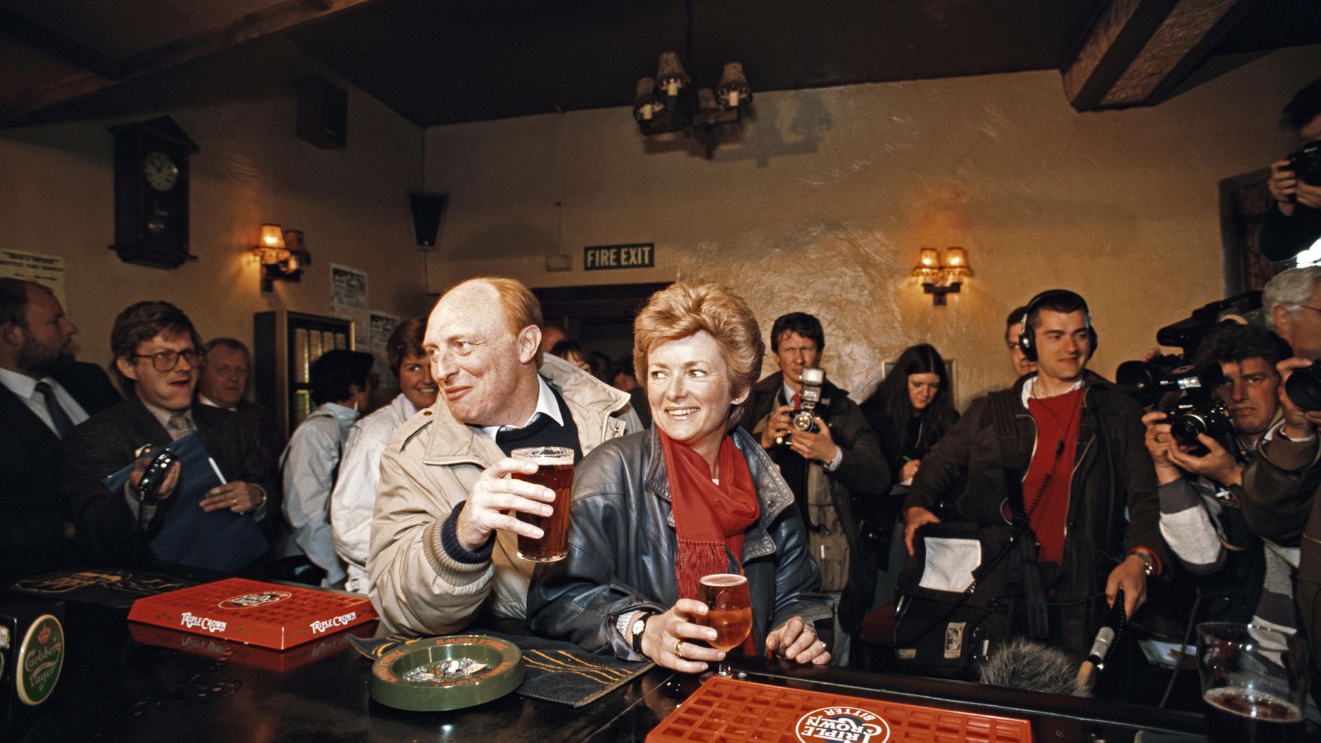 Neil Kinnock, then leader of the Labour Party, and his wife Glenys stop for drinks in a pub in Pontllanfraith, Caerphilly, during the 1987 general election campaign - Credit: Getty Images