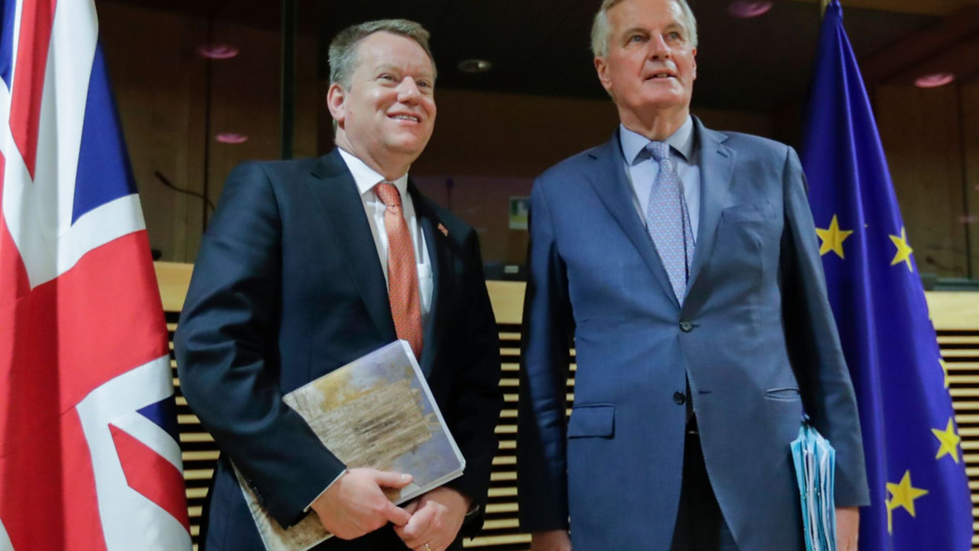 European Union chief Brexit negotiator Michel Barnier and David Frost - Credit: POOL/AFP via Getty Images