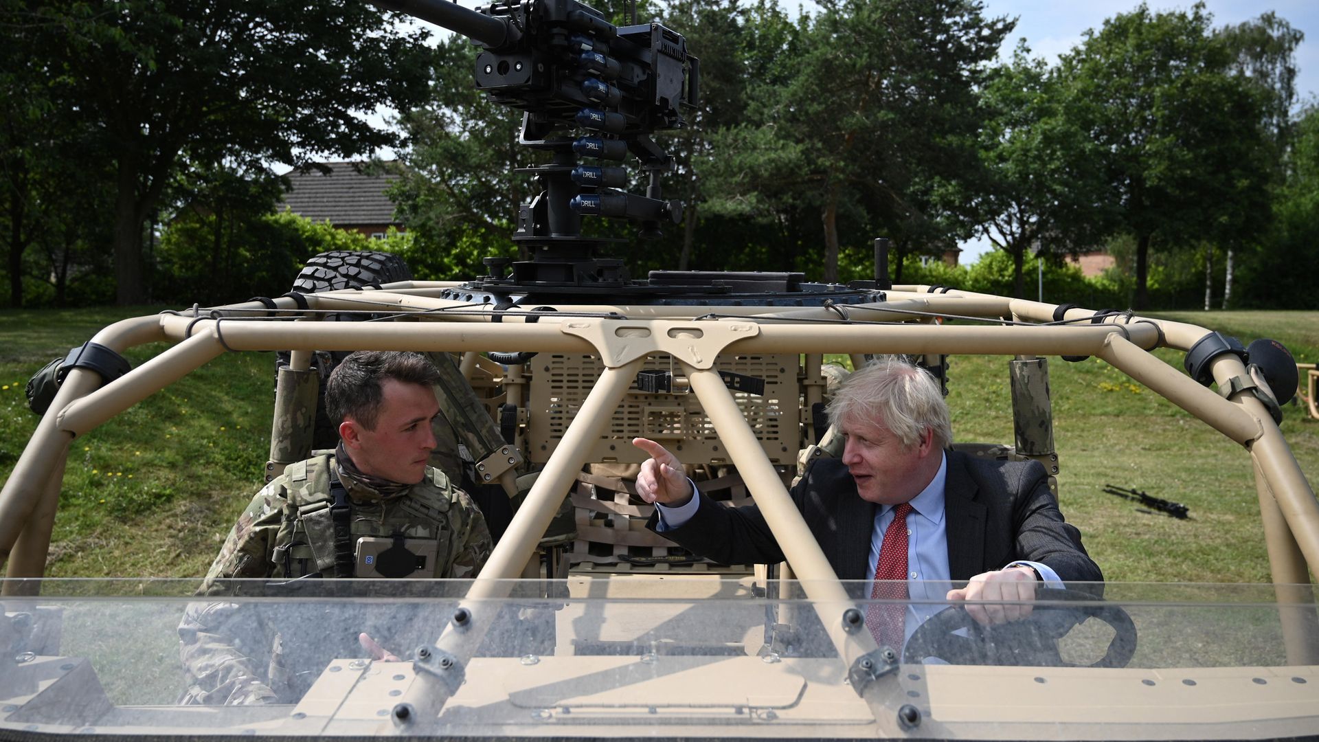 Prime Minister Boris Johnson during a visit to Aldershot Garrison in Hampshire to mark Armed Forces Week - Credit: PA