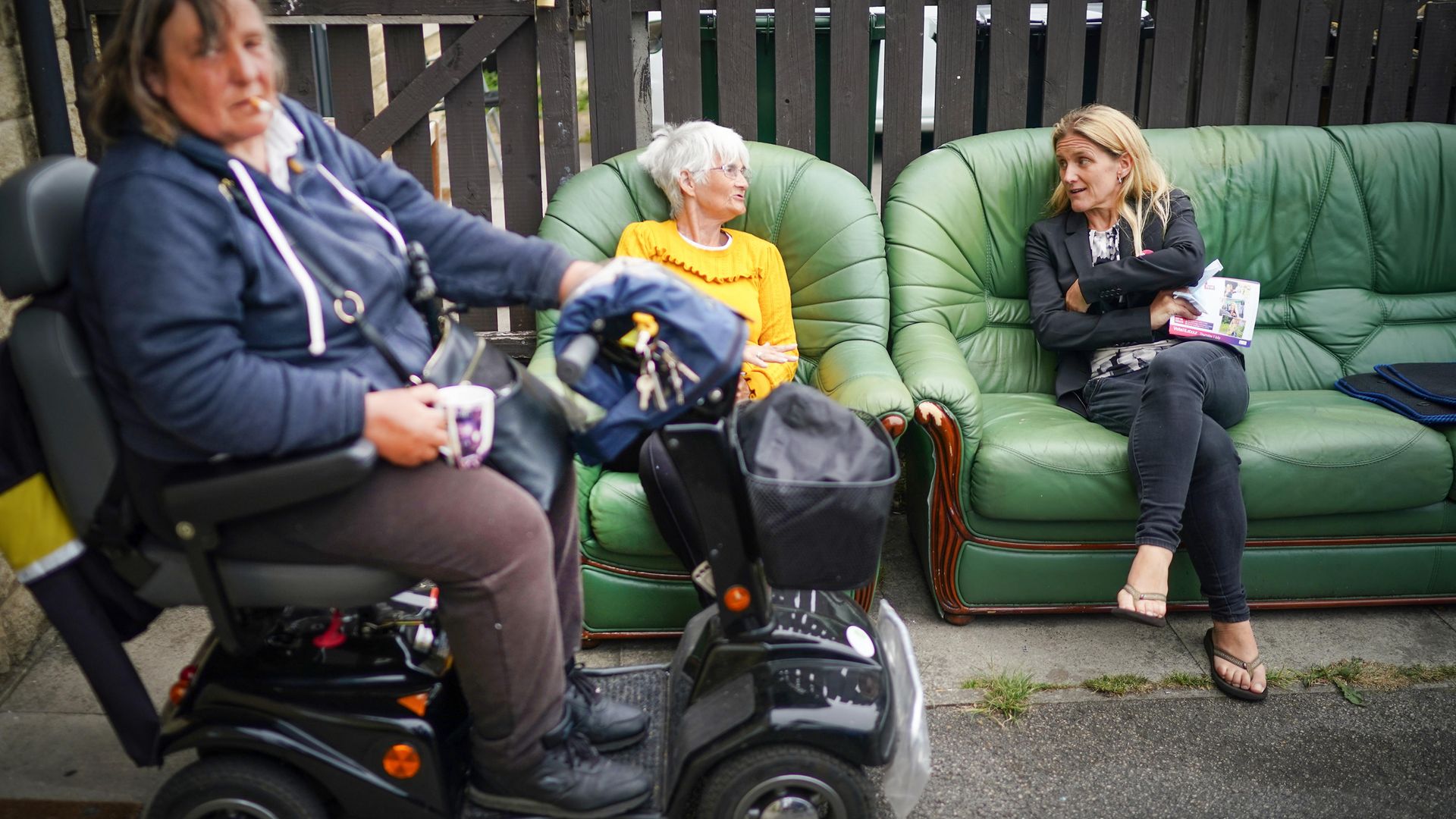 Kim Leadbeater (right), Labour candidate for the Batley and Spen by-election, talks to locals on the campaign trail - Credit: Getty Images