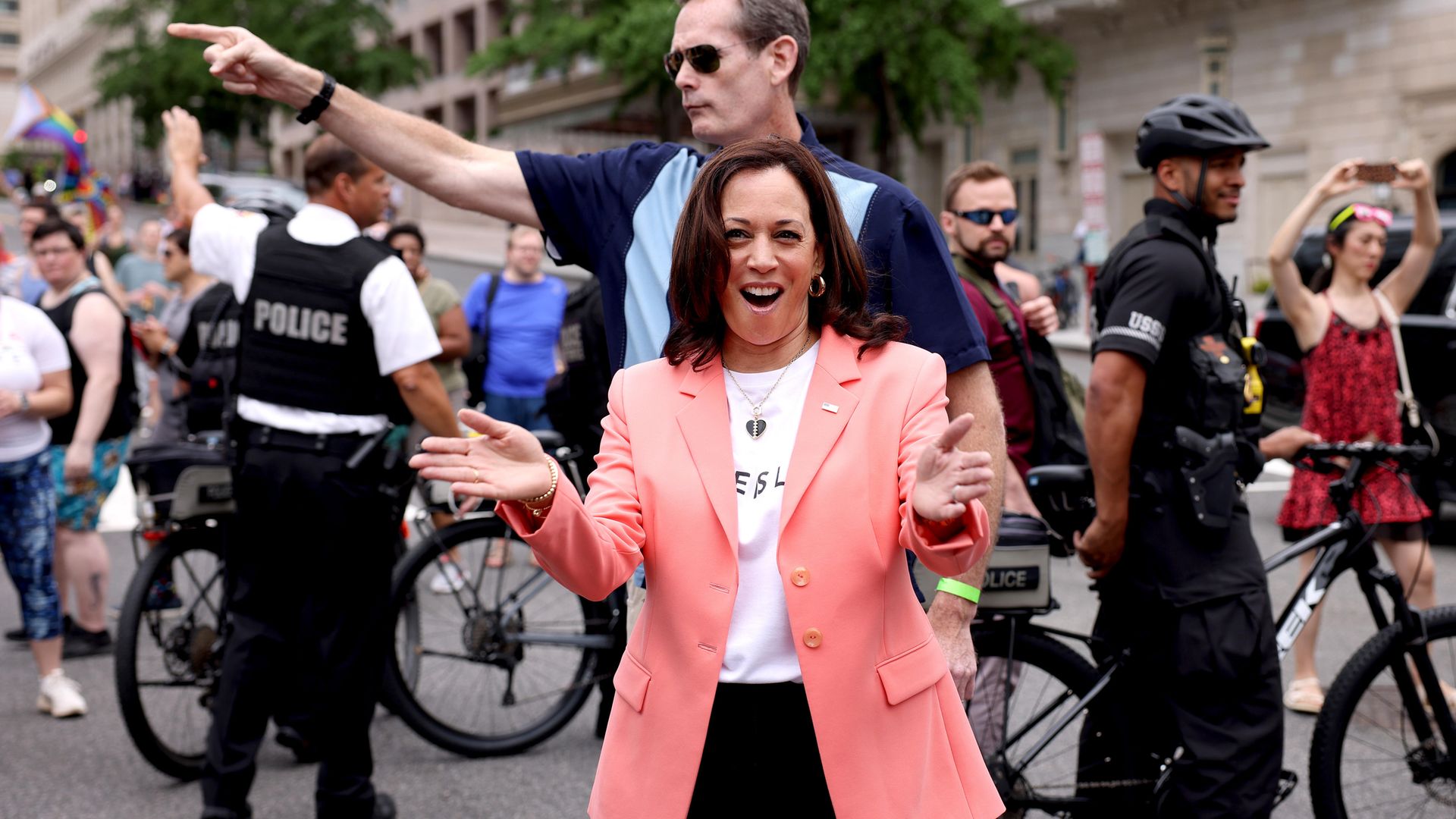 Vice-president  Kamala Harris joins marchers for the Capital Pride Parade on June 12, 2021 in Washington, DC - Credit: Photo by Anna Moneymaker/Getty Images