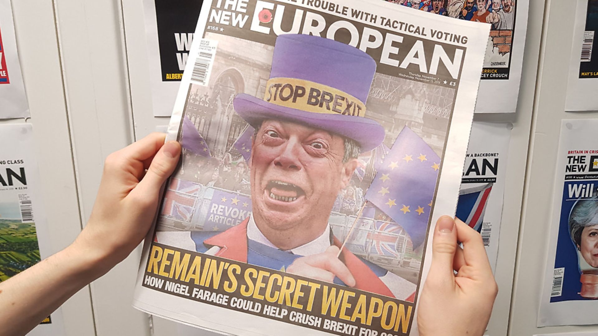 Remain's secret weapon? Nigel Farage pictured on the front of The New European. Photograph: Jonathon Read. - Credit: Archant