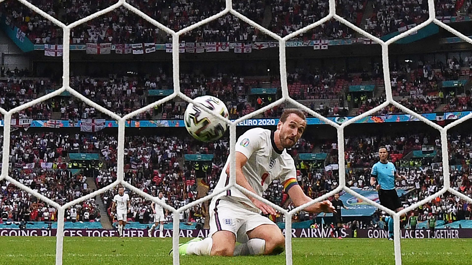 Harry Kane scores England's second goal against Germany at Wembley - Credit: AFP via Getty Images