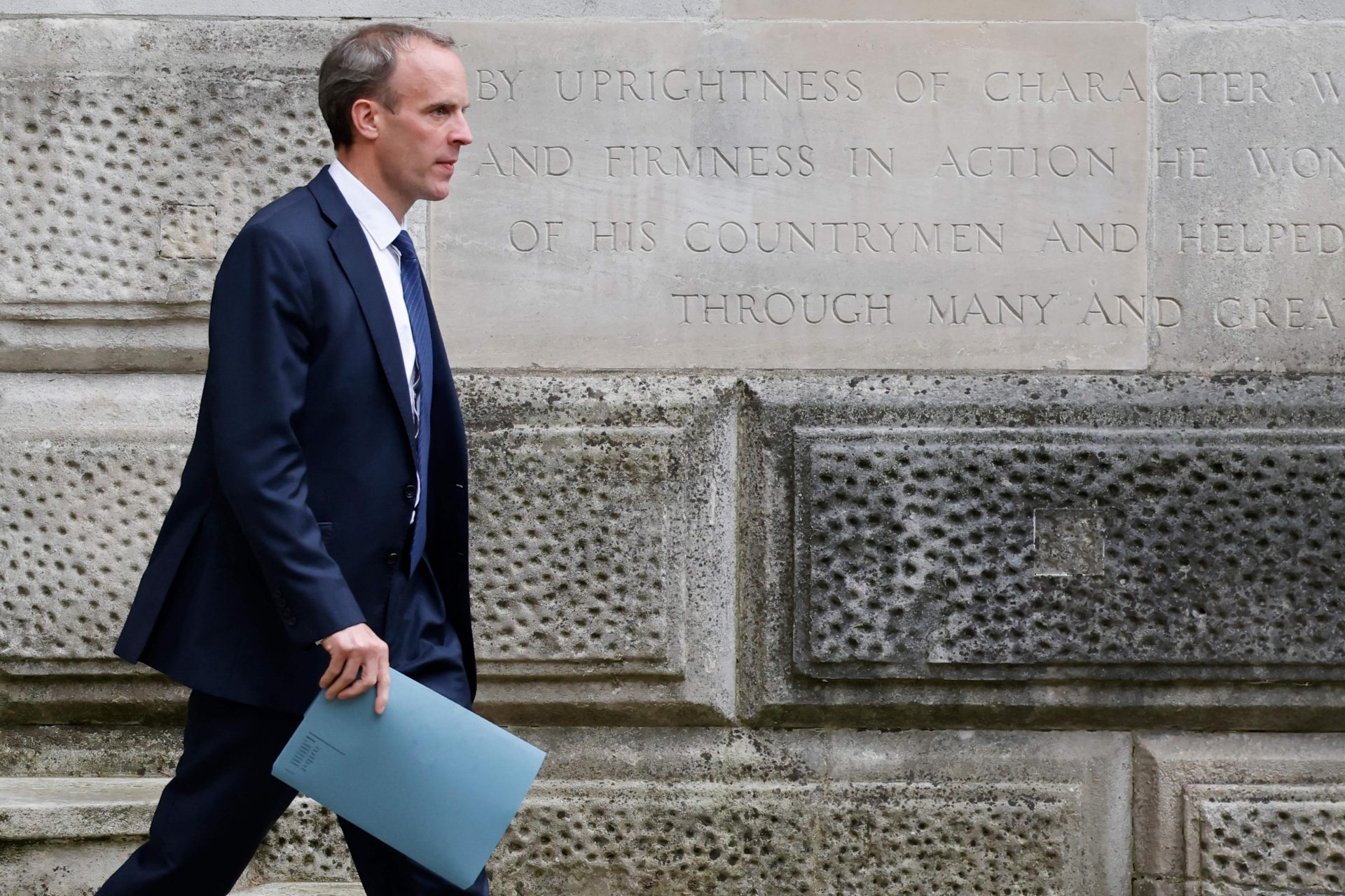 The writing is on the wall for Dominic Raab as criticism grows of the holiday he took during the American withdrawal from Afghanistan. Photo: Tolga Akmen/AFP 
via Getty Images