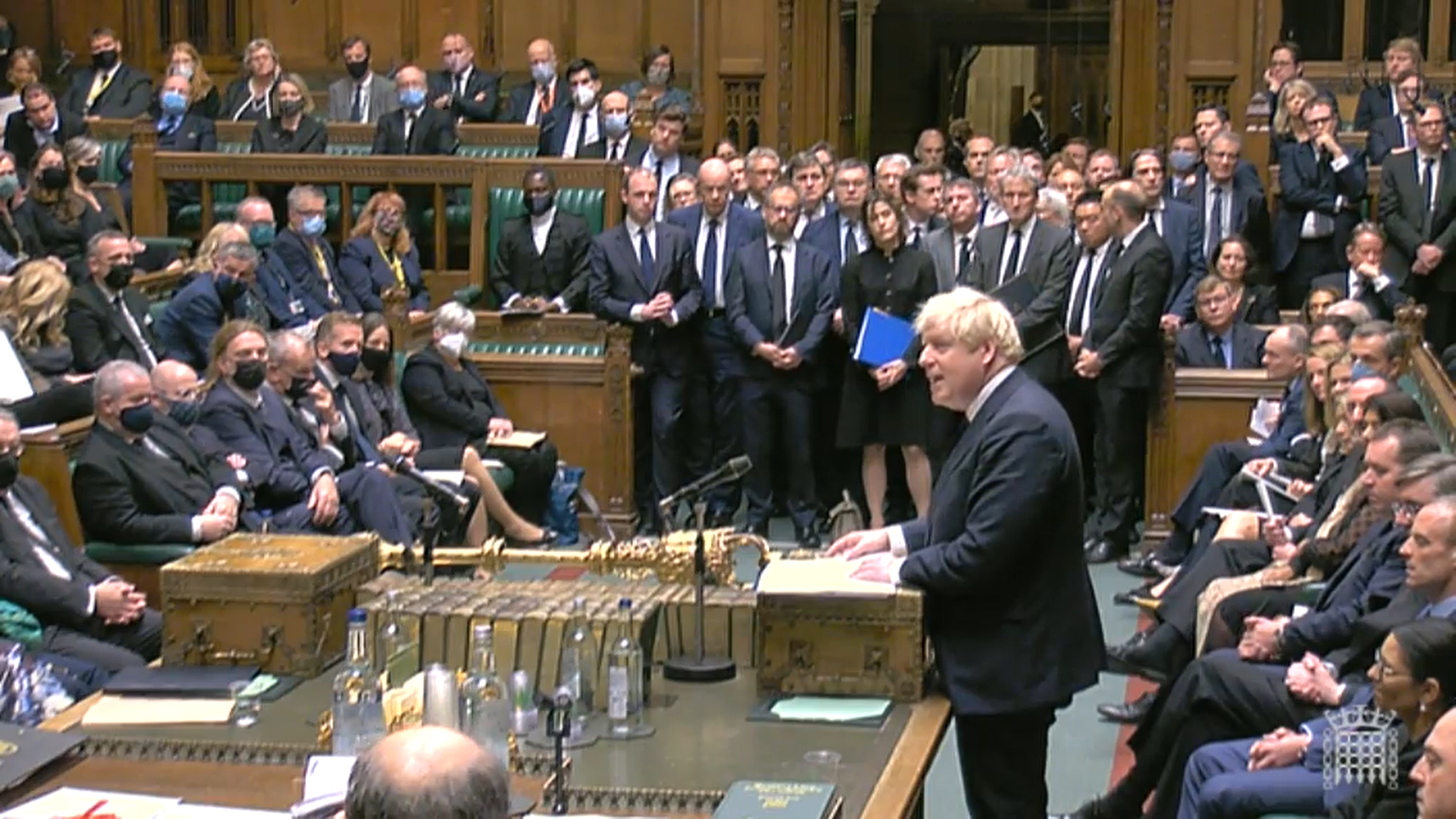 Opposition MPs wear masks while Boris Johnson’s front bench go without in a sign of divisions along ideological lines in the Commons. Photo: PA Wire/PA Images